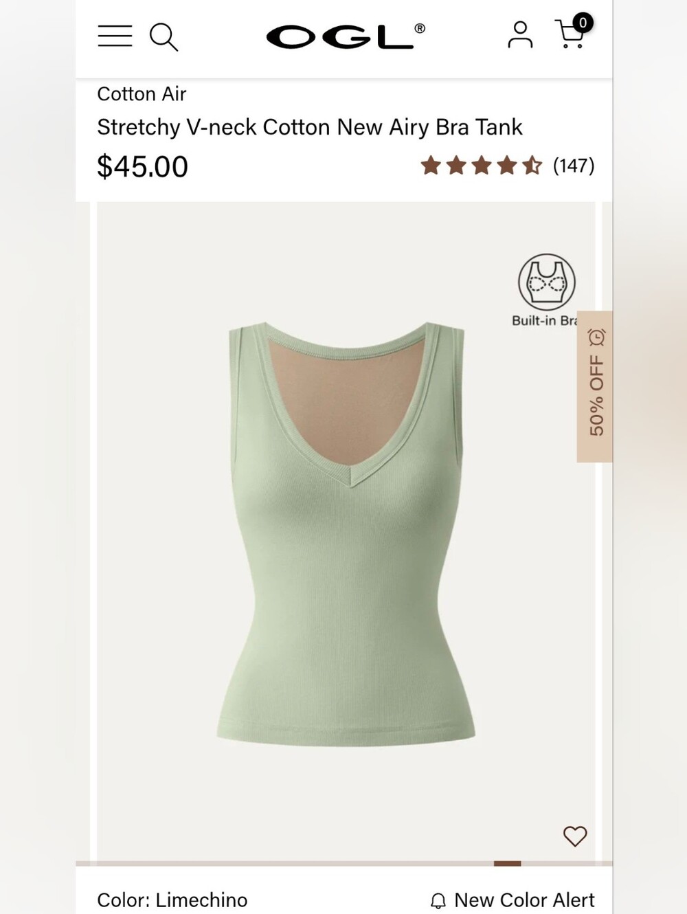 OGL V-Neck Tank Top With Built In Bra - NWT